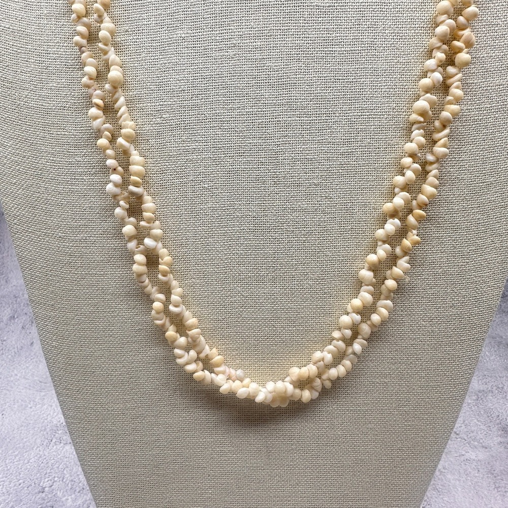 Extra Long Cream Shell Bead Necklace Boho Coastal Vintage Layering Cottagecore
